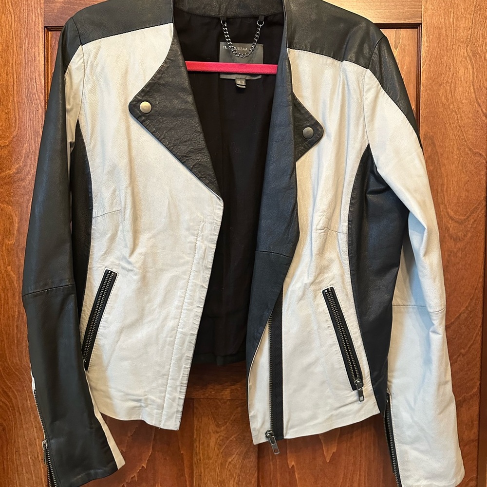 Muubaa Black and Cream Leather Jacket